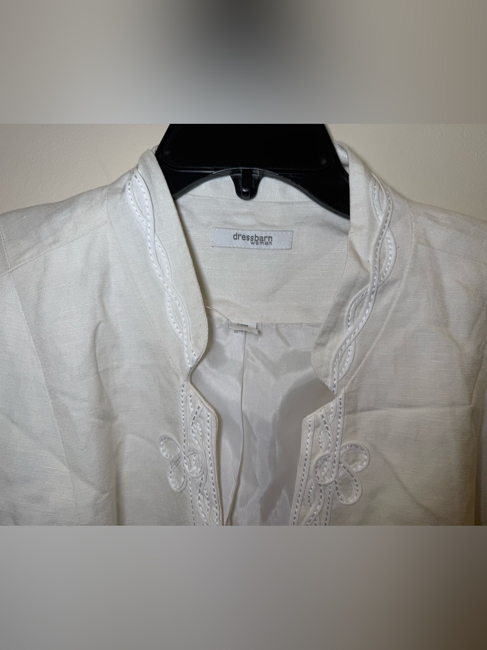 Dressbarn Woman White Embroidered Mandarin Style Linen Blend Open Blazer Sz 20W - Picture 2 of 12
